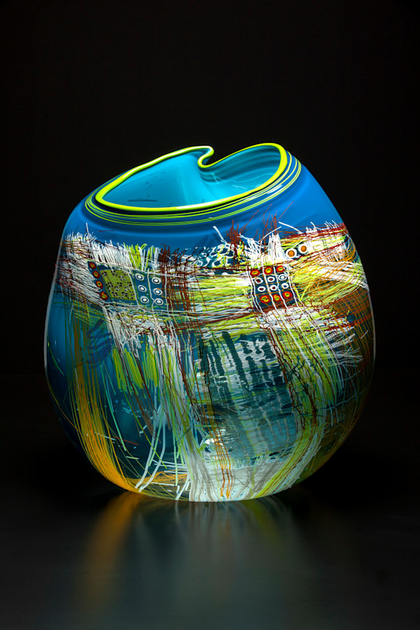 Turquoise Soft Cylinder with Lime Lip Wrap by Dale Chihuly