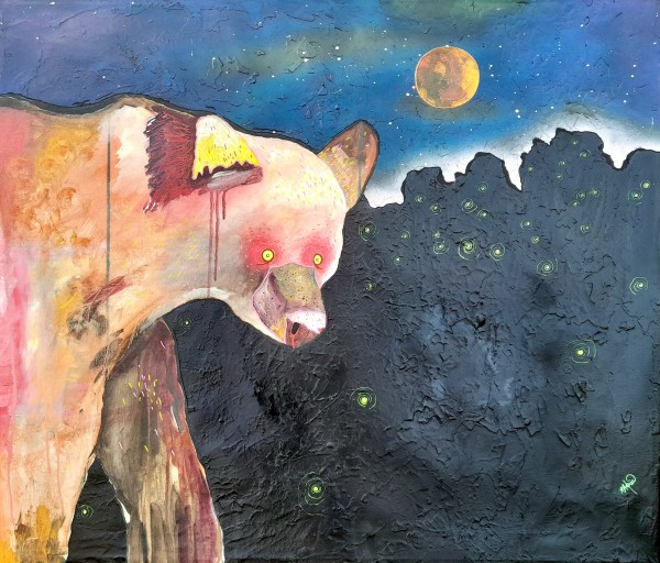 Appalachian Blues Bear Under Starlit Skies and Fireflies by Michael McAteer