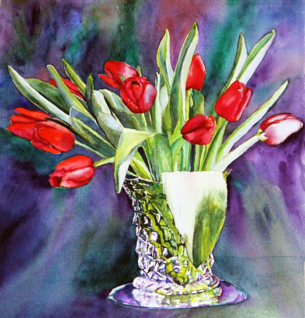 Red Fostoria Tulips by Theresia McInnis