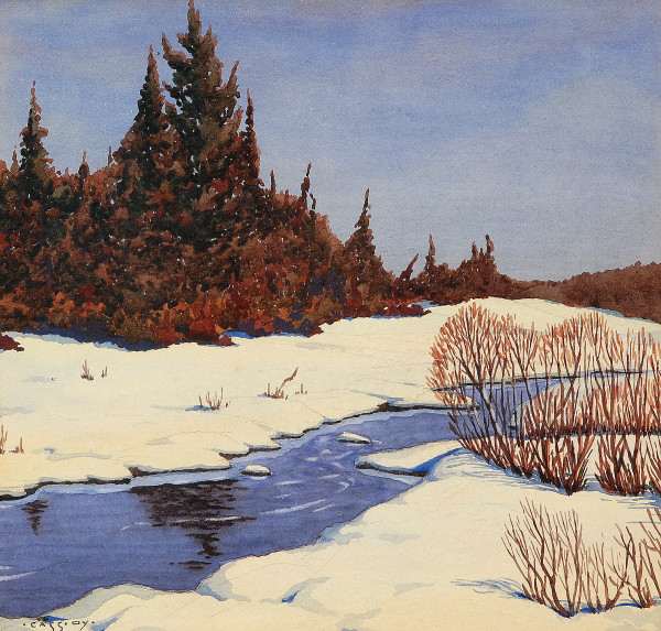 Winter Scene: Stream and Fir Trees by George Cassidy