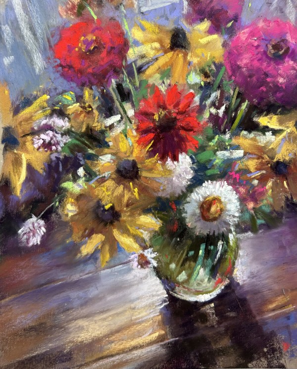 Flowers on a Wood Floor by Laurie Basham