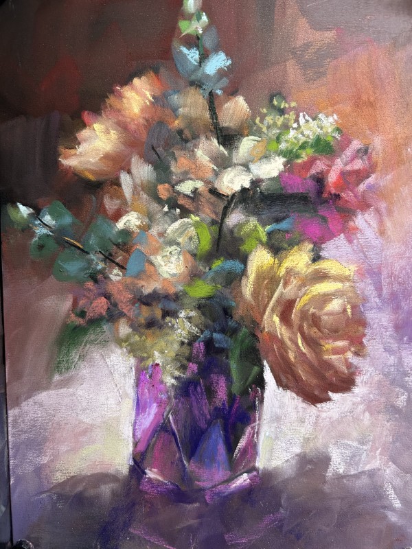 Purple Vase with Yellow Rose by Laurie Basham