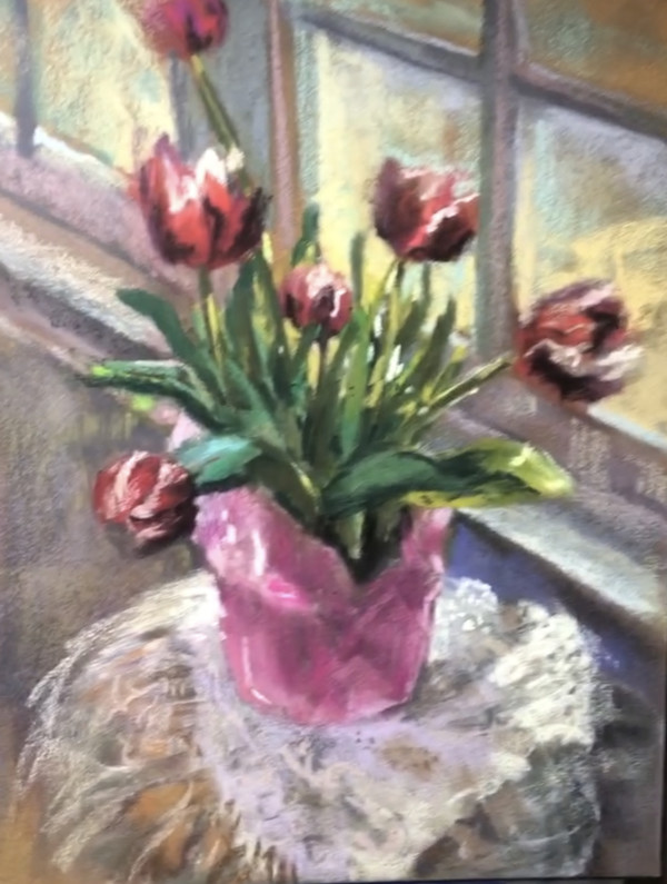 Tulips in the Window by Laurie Basham