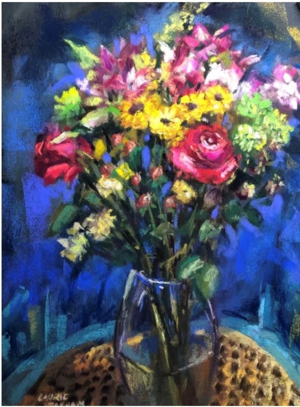 My Flowers on a Caned Chair by Laurie Basham