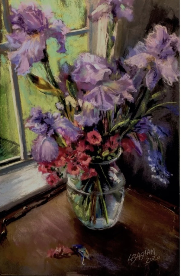 Purple Iris and Pink Azalea by Laurie Basham