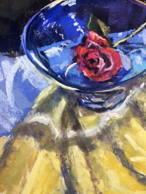 Red Rose in a Blue Bowl by Laurie Basham