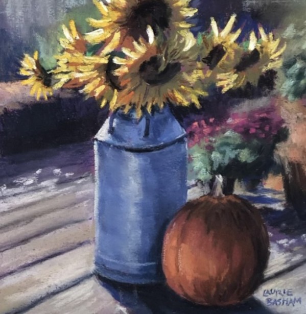 Sunflowers and Pumpkin     9x9 by Laurie Basham