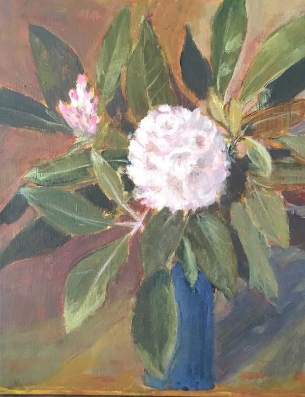 Rhododendron in a Blue Vase by Sue Dolamore