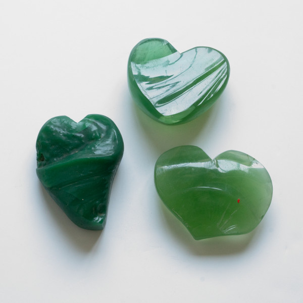 Three Resin Mini Green Heart Sculptures by cara croninger works