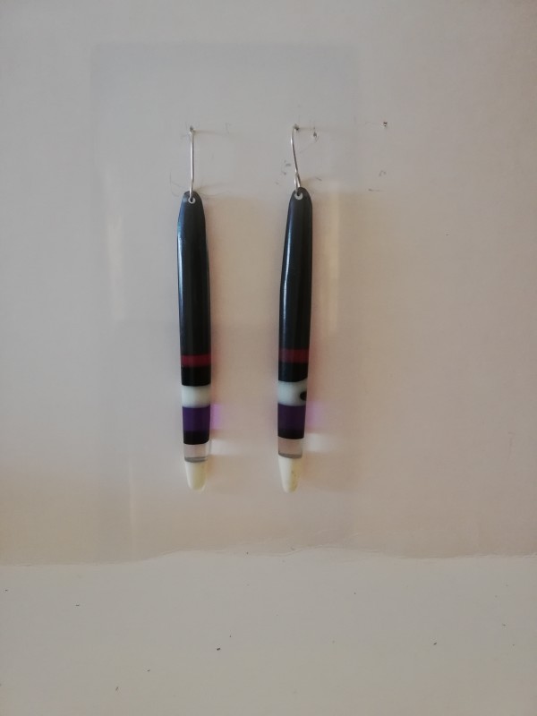 Grey, red, black, white, clear earrings with sterling silver fish wire