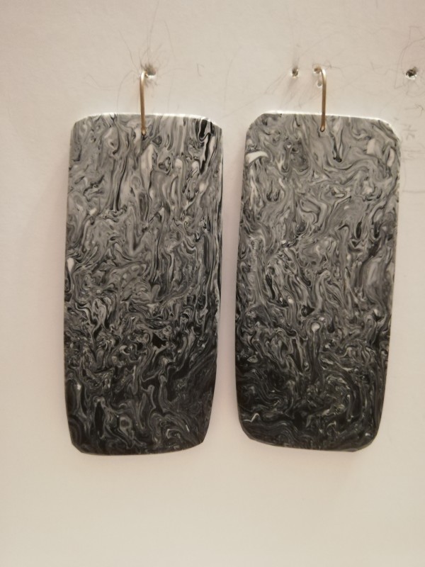 Black and White marbleized 'slice' earrings by cara croninger works