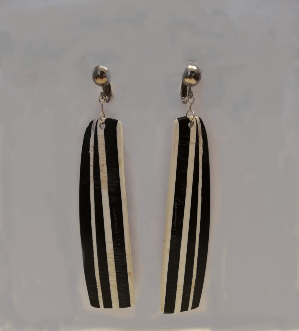 Black & White Stripe 'Slice' Earrings with stainless steel clips