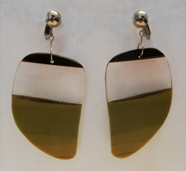 Olive, White, Black Stripe slice earrings
