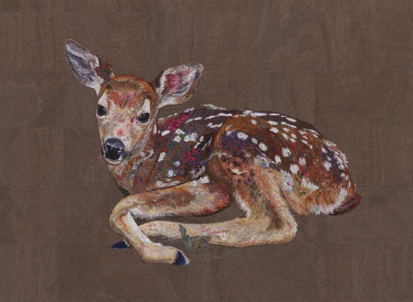"Learning to Be II:  White-tailed deer.  (Odocoileus virginianu) by Susan Fay Schauer Fiber Artist