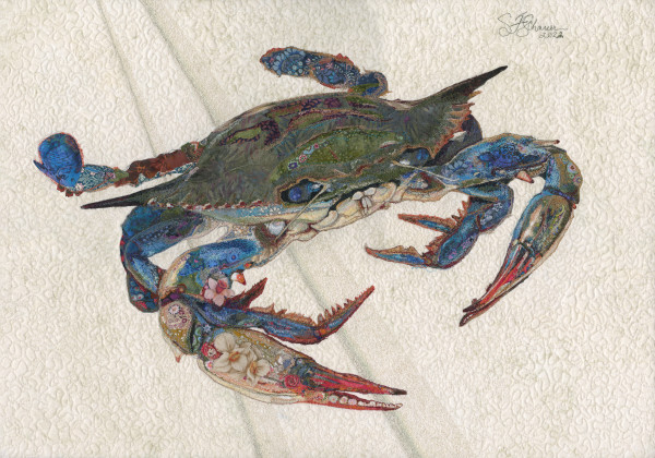 "Beautiful Swimmer"  Blue Crab (Callinectes sapidus) by Susan Fay Schauer Fiber Artist
