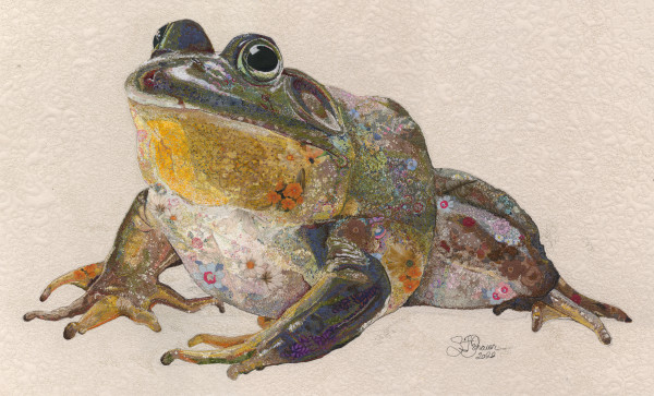 "RIBBIT"        American bullfrog (Lithobates catesbelanus) by Susan Fay Schauer Fiber Artist