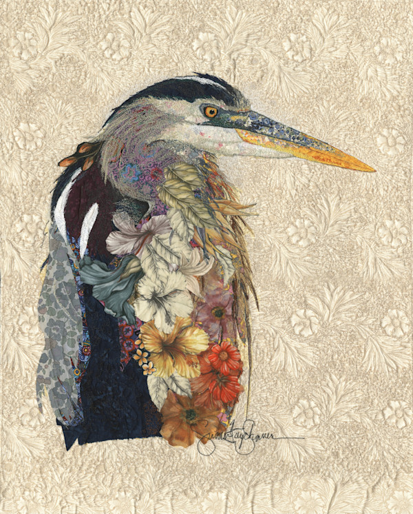 Heron in Full Bloom by Susan Fay Schauer Fiber Artist