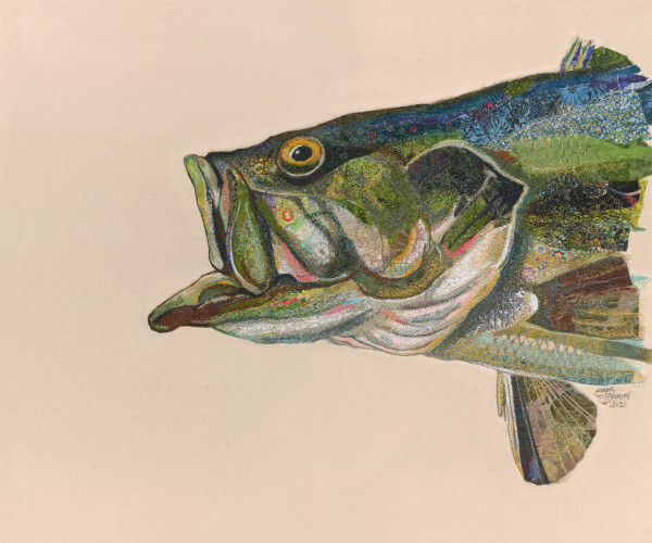 "Bruiser"  Largemouth bass (Micropterus salmoides) by Susan Fay Schauer Fiber Artist