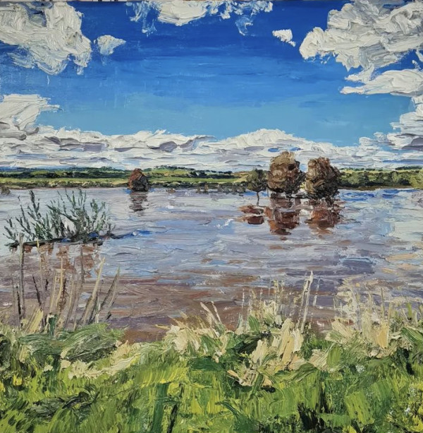Blue Skies open over floodwaters, Macquarie River by James Lyle
