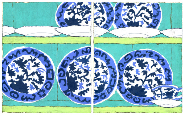 Blue & white. Mrs Barnes’ kitchen, Yerranderie NSW, Diptych, by Jan Spencer