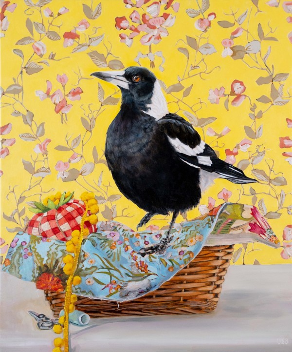 Maggie on sewing basket by Fiona Smith