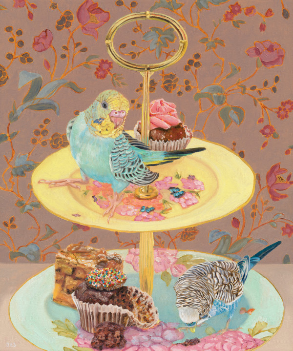 High tea with budgies (scan) by Fiona Smith