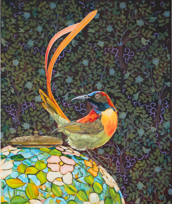 Breakfast at Tiffanys - Fire Tailed Rain Bird by Fiona Smith