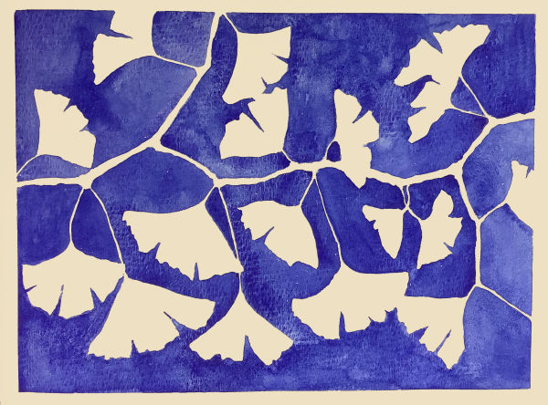 Ginko Leaves on Blue by Kristine Mosher Tarrow (Krinlox)