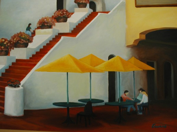 Stairway with Yellow Umbrellas