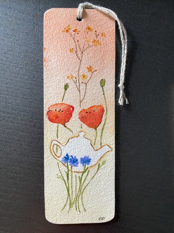 Original Bookmarks Teapot and Wildflowers #1 by Tia Sunshine Art