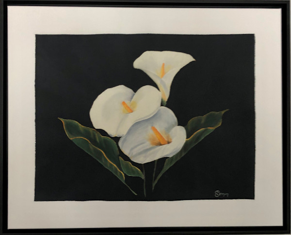 Three Calla Lilies on Black by Elizabeth Lemon, Image 3.