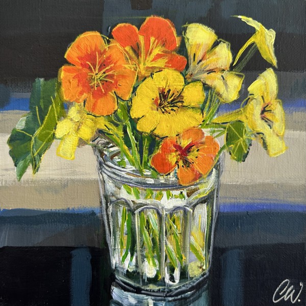 Sorrento Nasturtiums (3 Orange flowers) by Christine Webb