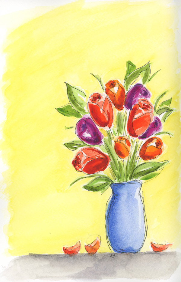 Blooming Tulips in Vase