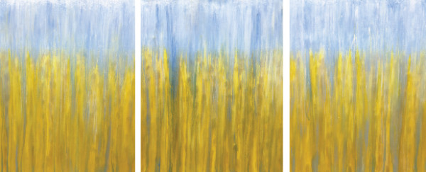 Field of Grain in the Rain (triptych) by Rachel Brask