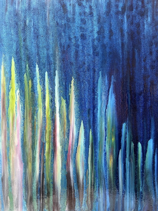 Dusk Rain Descends on Illuminated City by Rachel Brask