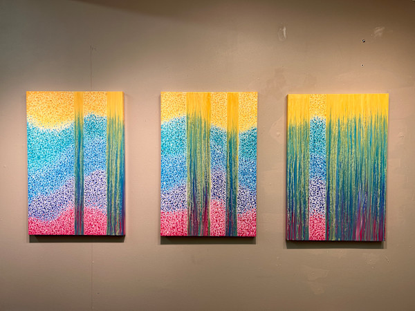 Dots Fade to Drips Commission Triptych by Rachel Brask