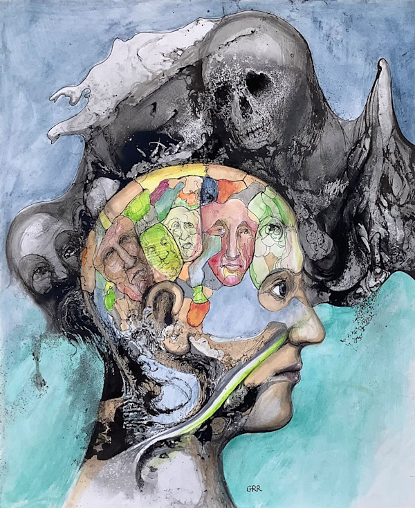 Colourful ink drawing by Glen Ronald