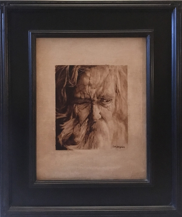 Old Man Portrait Study In Raw Umber by John Wegner