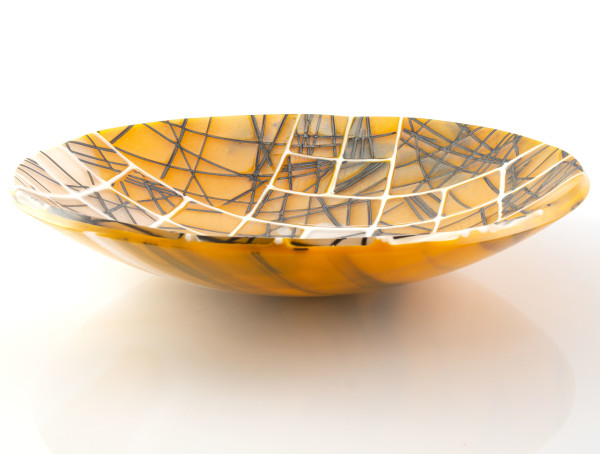 Pumpkin, Black and White Abstract Geometric Bowl by Karen Wallace