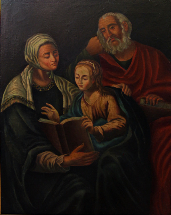 Santa Anna i Sant Joaquim llegint amb Maria by Desconegut