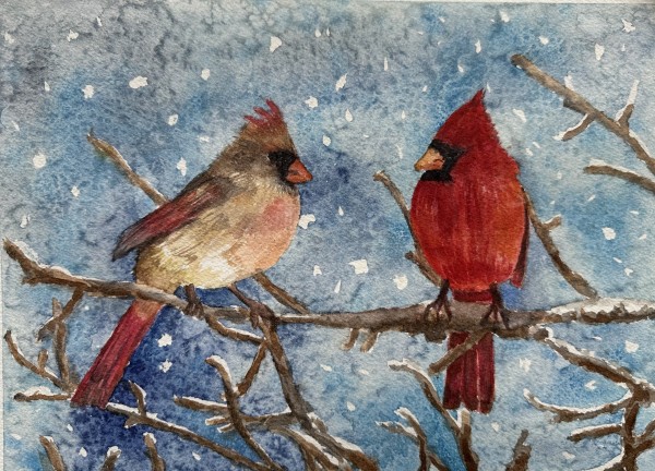 Cardinals in the Snow by Katy Heyning