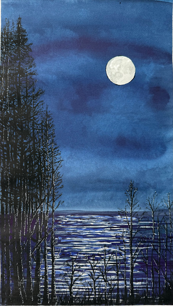 Tall Pines and Moon by Katy Heyning