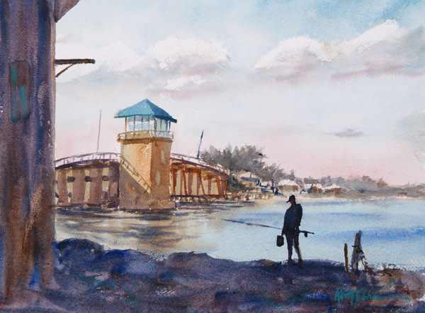 Fisherman by Englewood Bridge by Keith E  Johnson