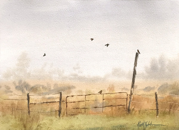 Ranch gate in the Morning Fog by Keith E  Johnson