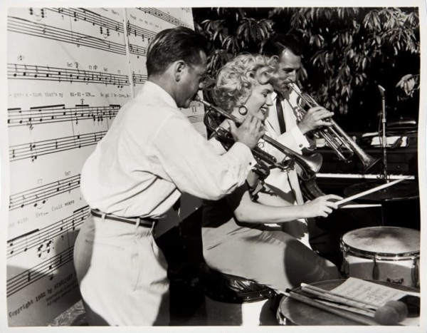 Marilyn Monroe Playing Drums with Mickey Rooney and Ray Anthony Original Photo from Original Negative by Unknown