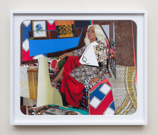 Din avec la main dans le miroir et jupe rouge by Mickalene Thomas