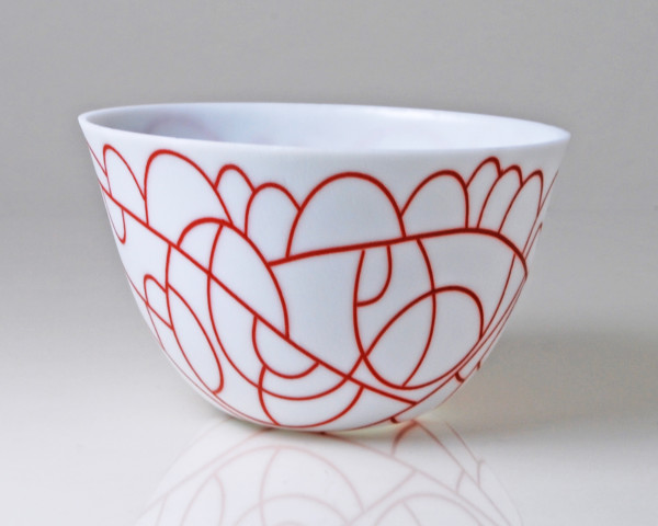 Vessel Composition 21 - Red Arcs On White by Jim Scheller