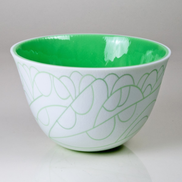 Vessel Composition 29 - Mint Green Arcs On White by Macoupin Prairie Glassworks