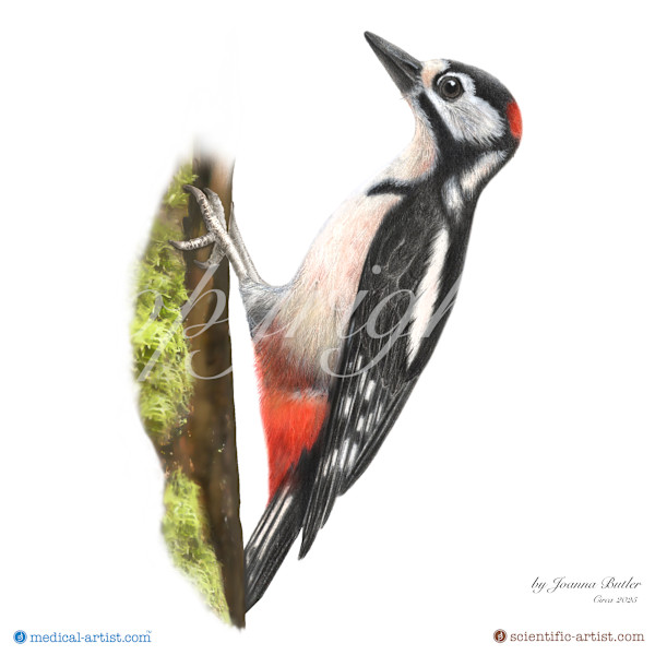 Woodpecker in colour pencil by Joanna Butler