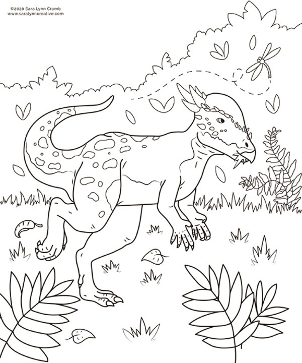 Pachycephalosaurus coloring page by Sara Cramb